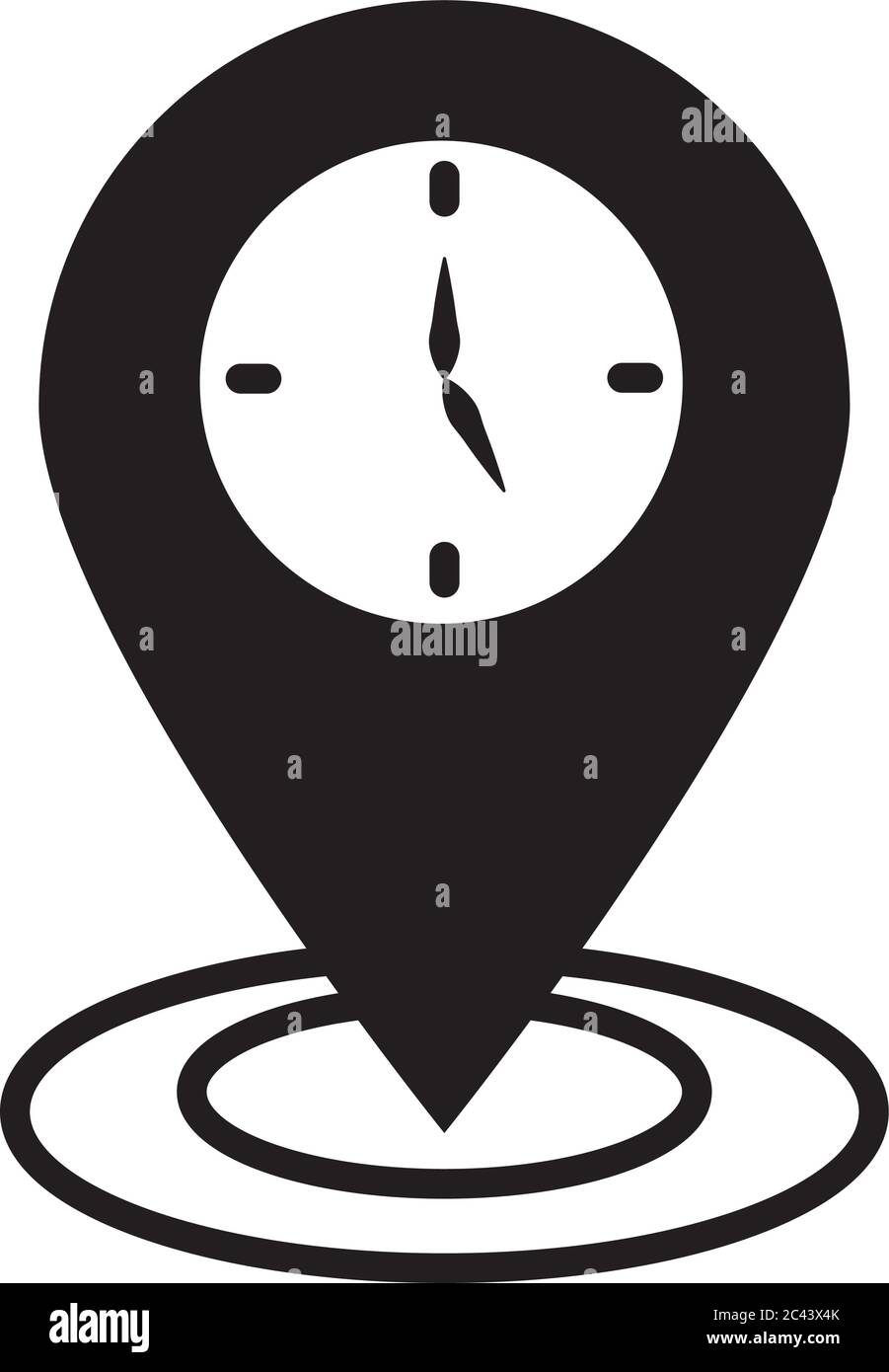 location pin with clock icon over white background, silhouette style ...