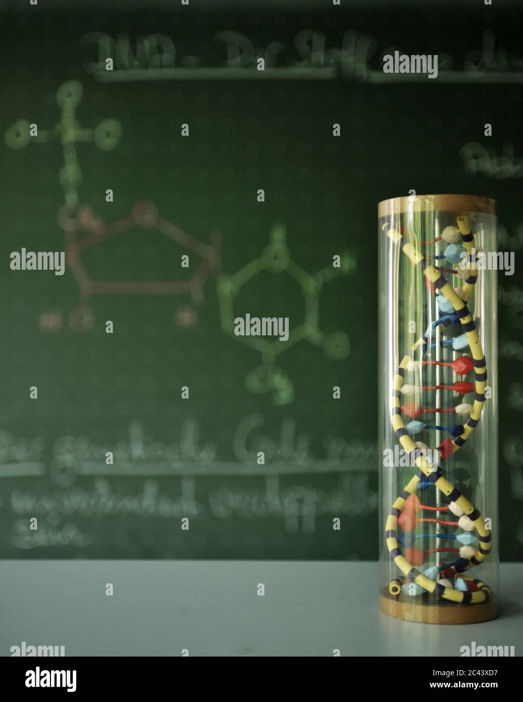 DNA strand in front of a blackboard Stock Photo