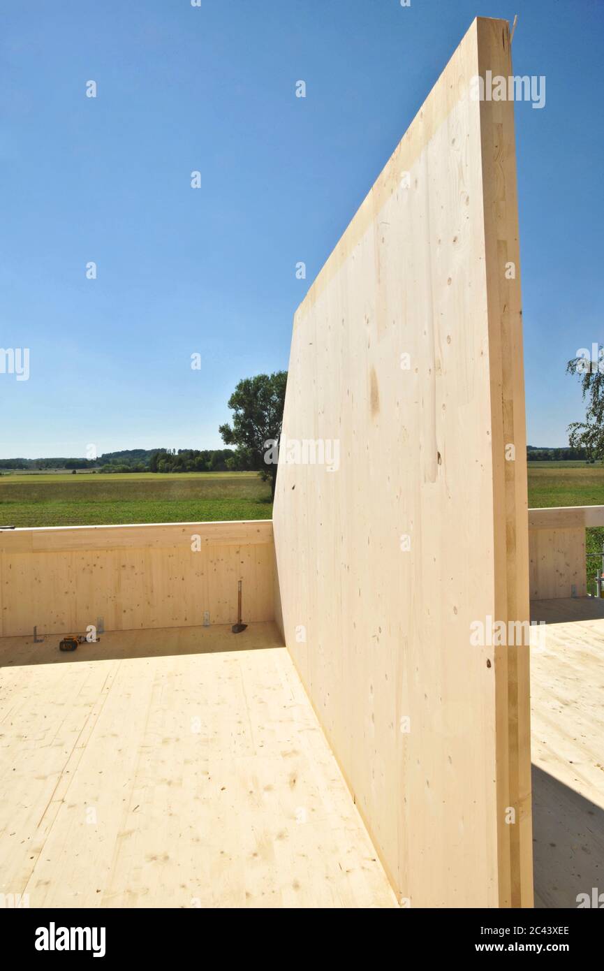 Shell of a wooden prefabricated house Stock Photo