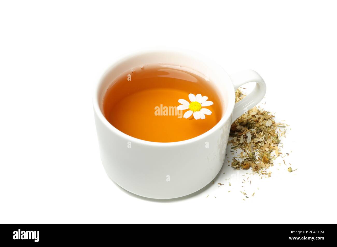 Cup of chamomile tea isolated on white background Stock Photo - Alamy
