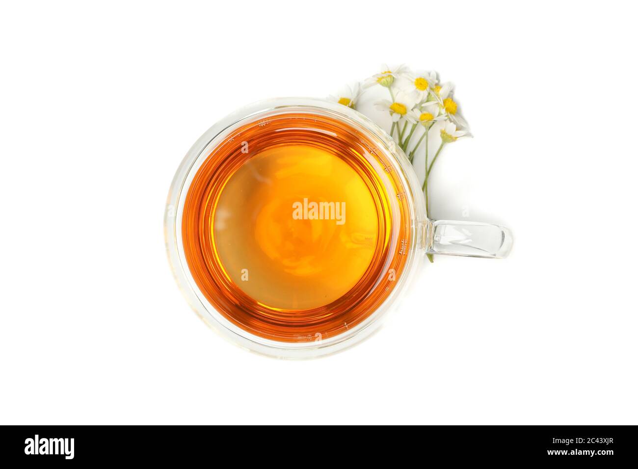 Glass cup of chamomile tea isolated on white background Stock Photo - Alamy