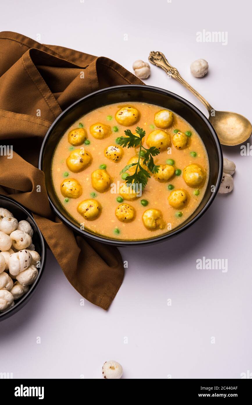 Phool Makhana Matar Gravy Sabzi or Lotus Seeds peas curry is an Indian