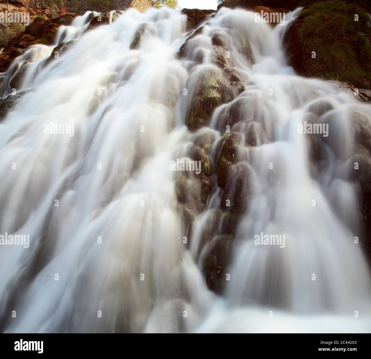 Spain, Province of Guadalajara, Close-up of waterfall in Alto Tajo Nature Reserve Stock Photo