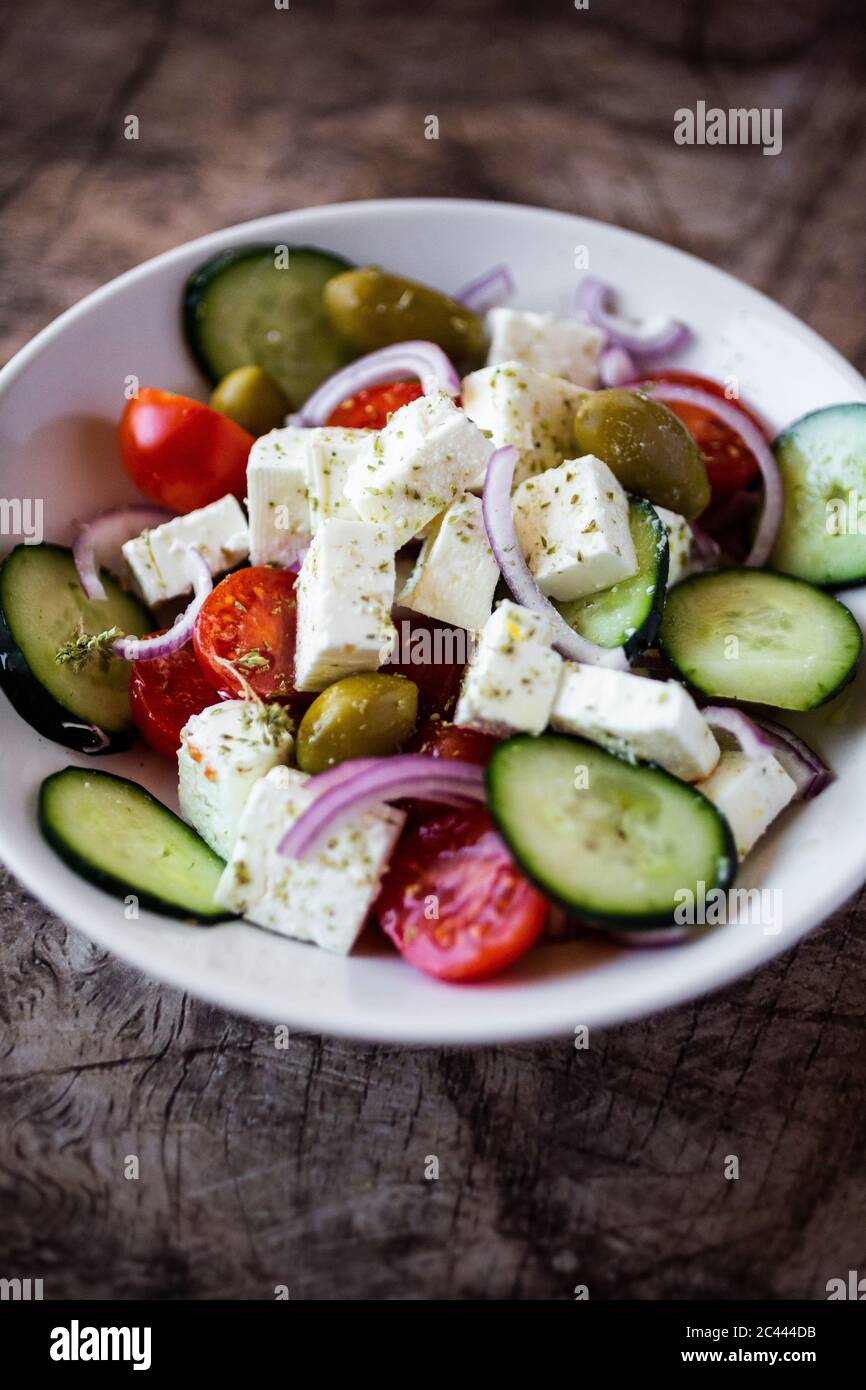 Bowl of readytoeat Greek salad Stock Photo Alamy