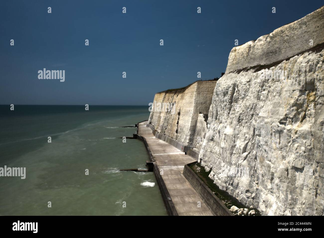 The white chalk cliffs in East Sussex Peacehaven with aerial view of