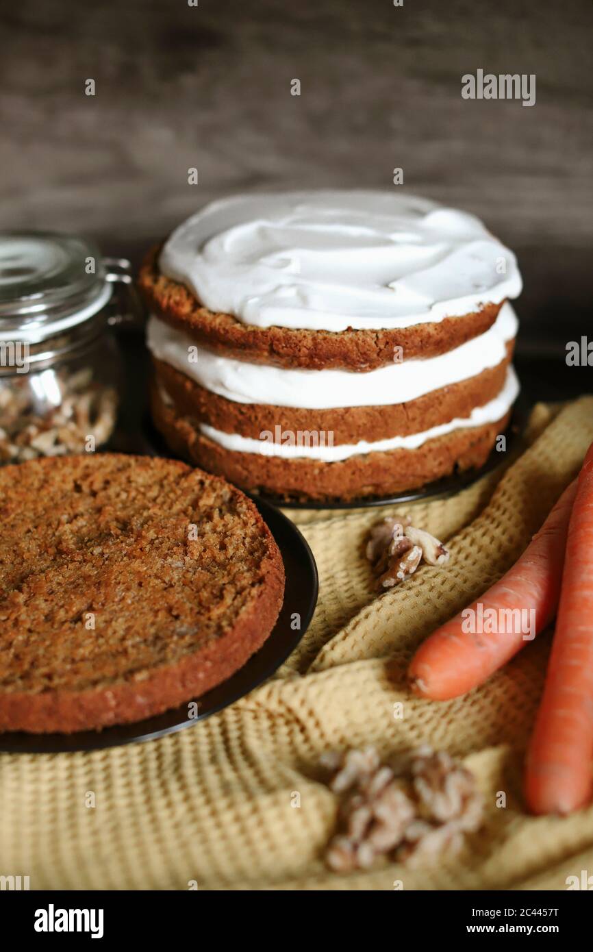 Carrot cake preparation Stock Photo