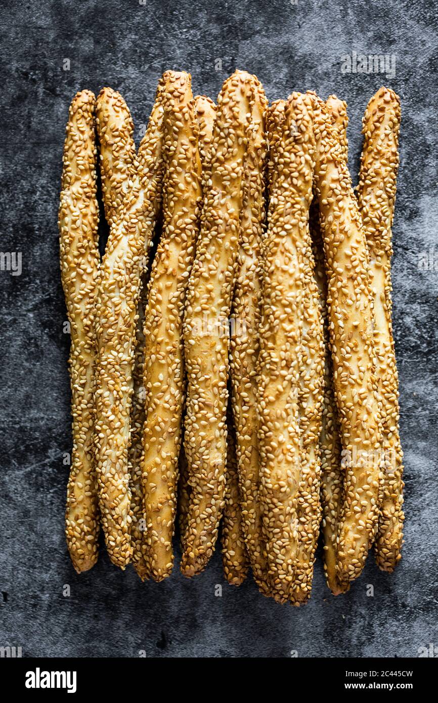 Studio shot of Italian grissini breadsticks with sesame seeds Stock Photo Alamy