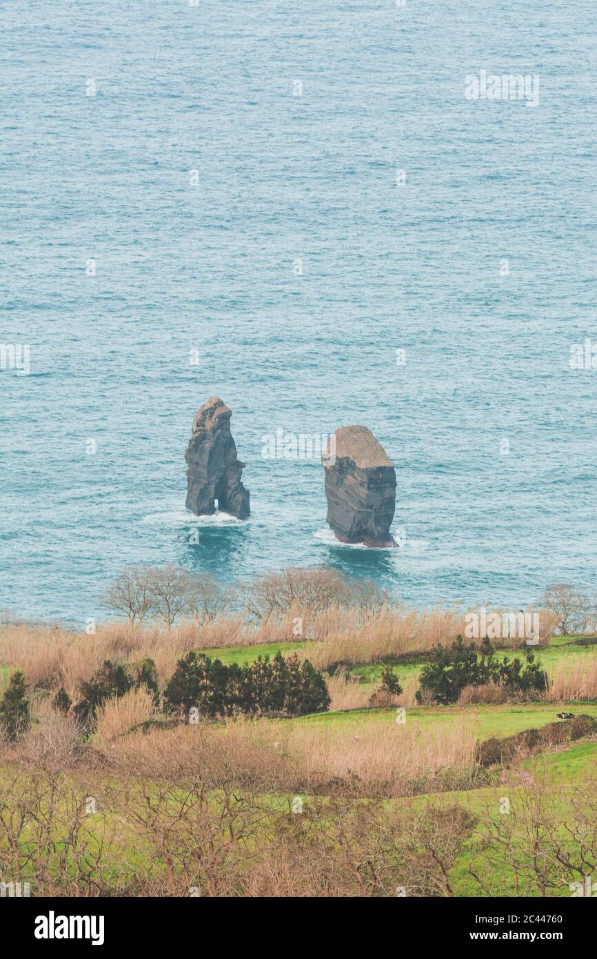 Rock formations in the Atlantic Sea, Sao Miguel Island, Azores, Portugal Stock Photo