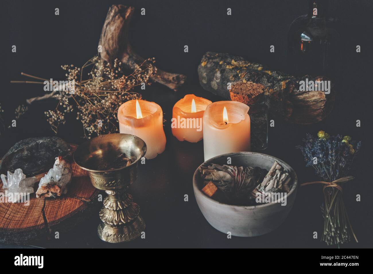 Black magic crystals and candles hi-res stock photography and 