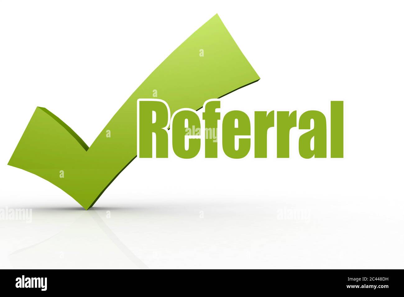 Referral word with green checkmark, 3D rendering Stock Photo - Alamy