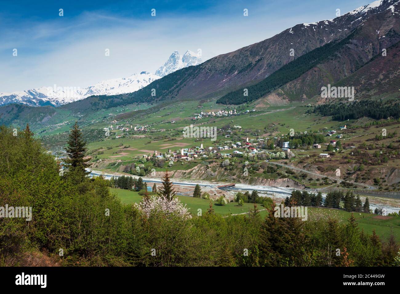 Georgia, Svaneti, Mestia, Medieval village in Caucasus Mountains Stock Photo
