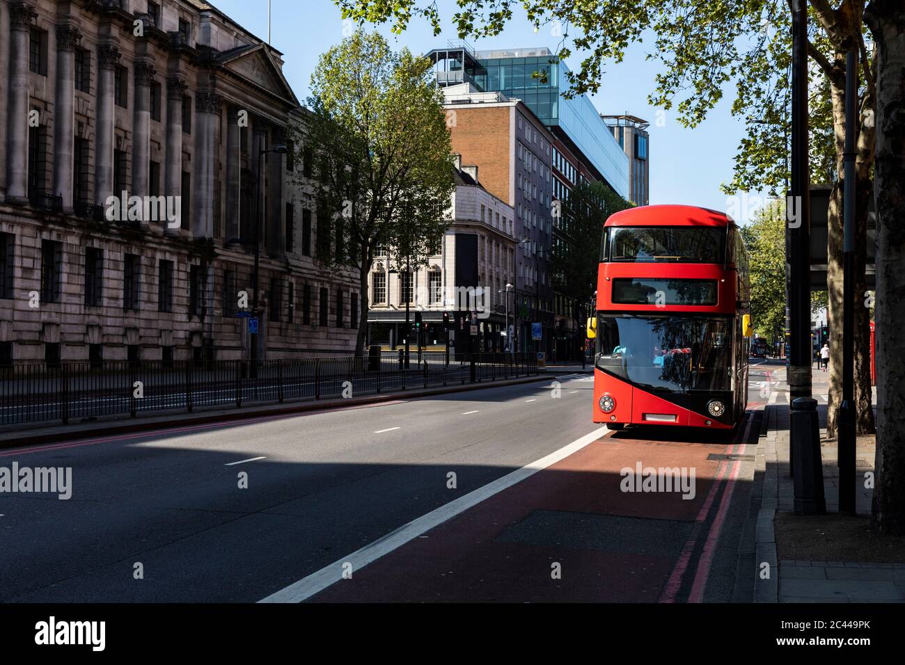 UK, London, Red double decker bus on street near Euston station Stock Photo