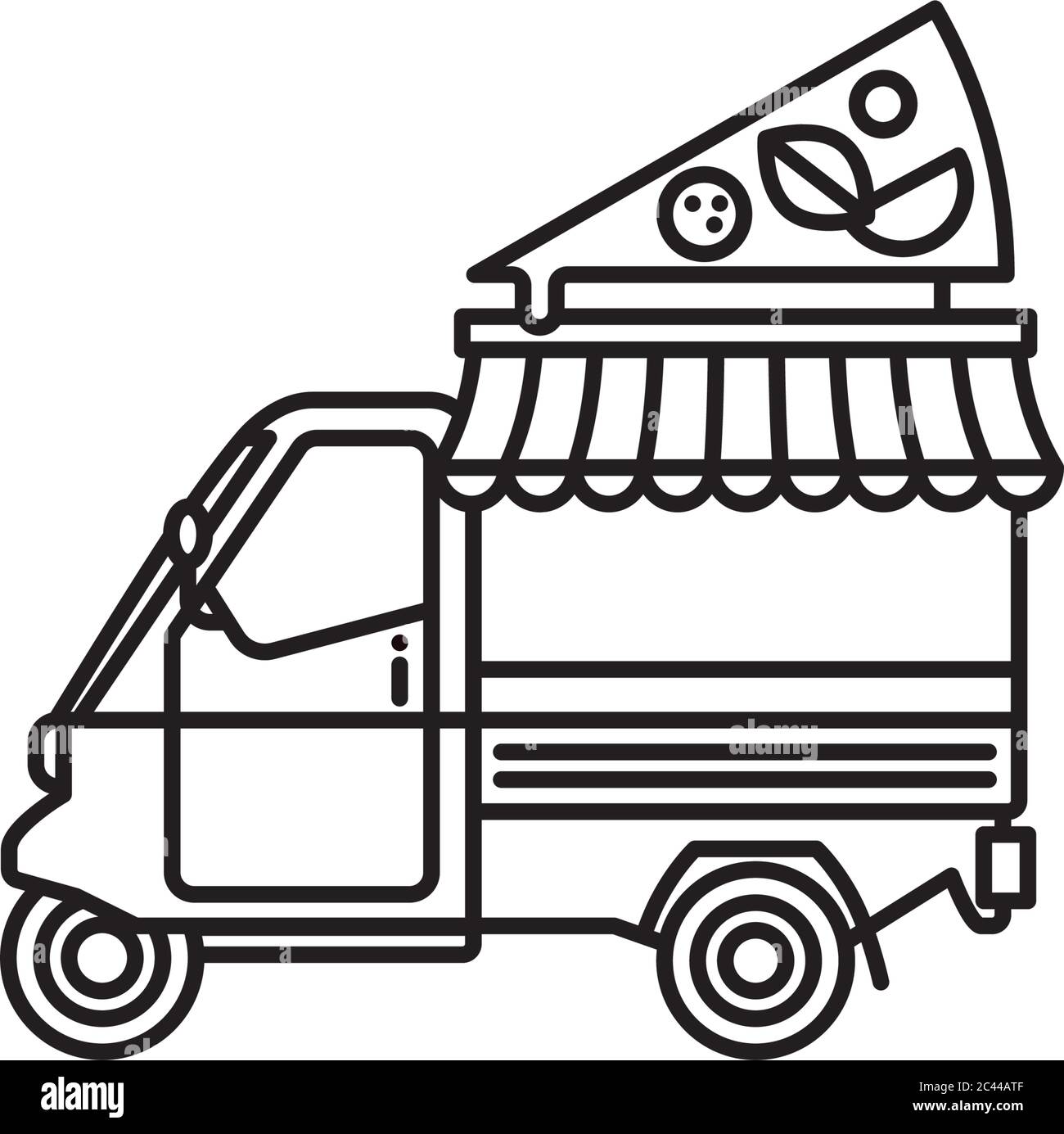Small italian pizza food truck tricycle vector line icon. Take-away food  outline symbol Stock Vector Image & Art - Alamy