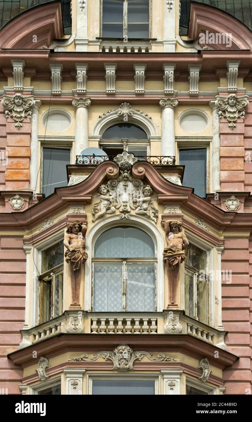 Art Nouveau facade of house in Old Town of Liberec in Liberecky kraj (Liberec Region), Czech Republic Stock Photo