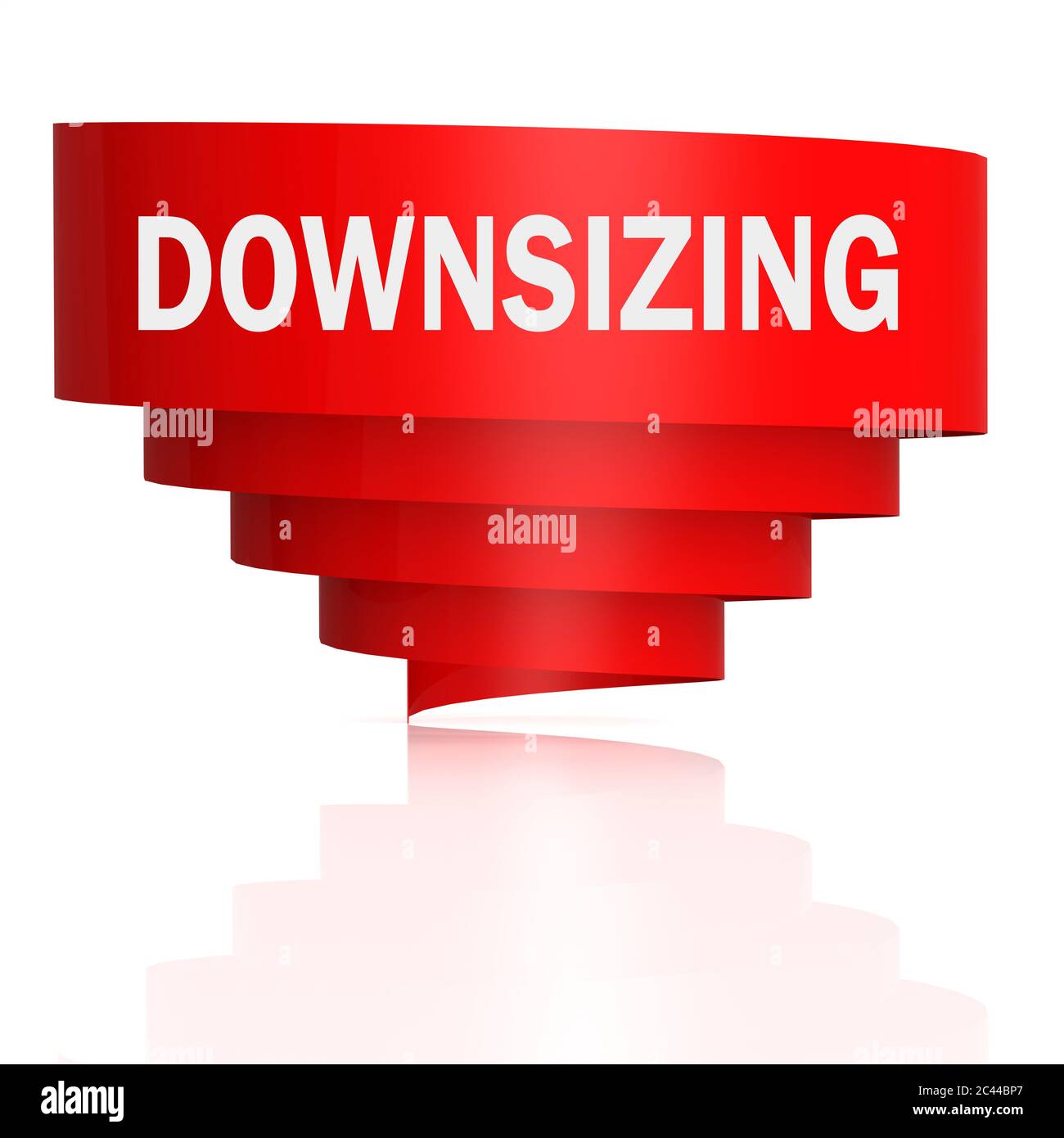 Downsizing word with red curve banner, 3D rendering Stock Photo
