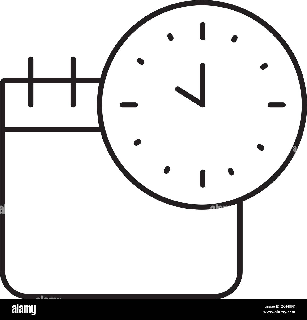 Calendar and clock icon over white background line style vector
