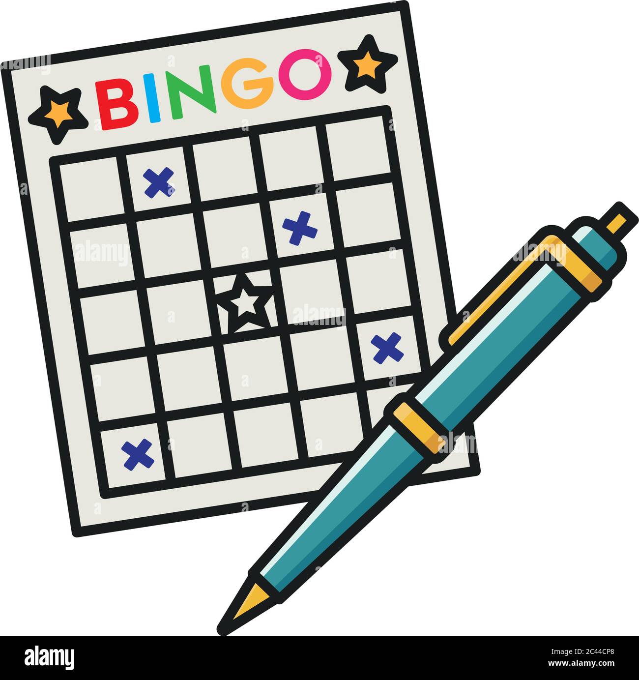 Bingo card and ballpoint pen isolated vector illustration for Bingo