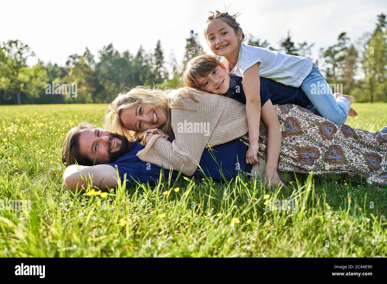 Top view happy girl lying hi-res stock photography and images - Alamy