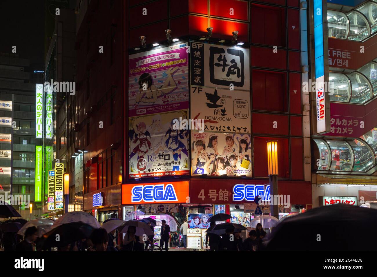 Tokyo / Japan - October 21, 2017: Neon lights of the Akihabara Electric Town (Akihabara Denki Gai), shopping district for video games, anime, manga an Stock Photo