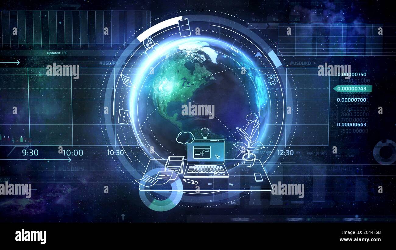 Space background on the theme of work on the Internet. Stock Photo