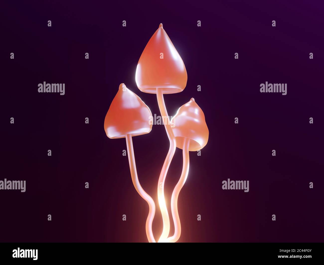 3D rendered illustration, visualization of psychoactive mushroom Psilocybe Semilanceata known as European magic mushroom containing substance Psilocybin Stock Photo