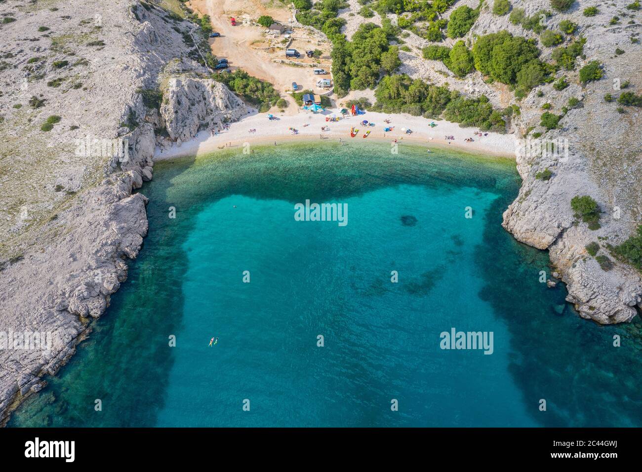 Beach in island Krk near Baska from above Stock Photo