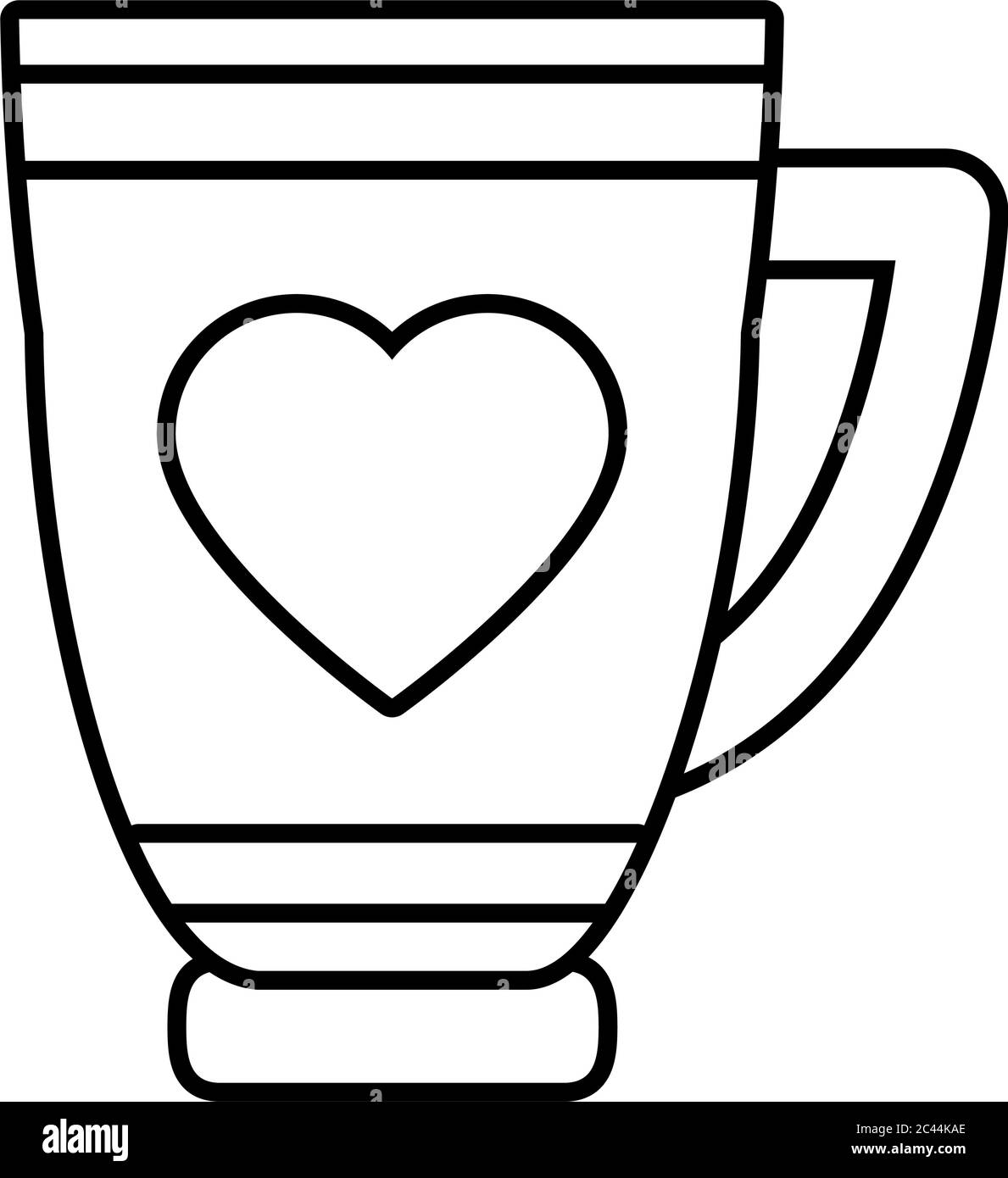 coffee cup with heart icon over white background, line style, vector ...