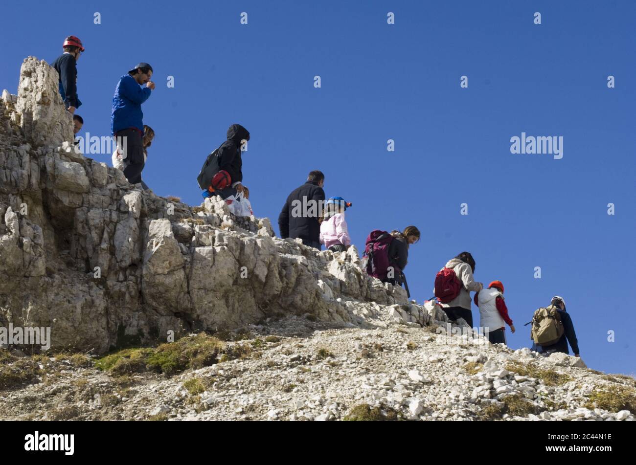 Hikers in the Dolomites, Italy Stock Photo - Alamy