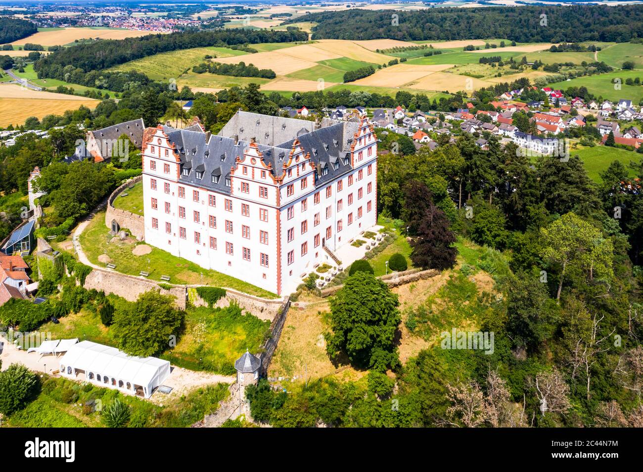Germany, Hesse, Fischbachtal, Aerial view of Lichtenberg Castle Stock Photo