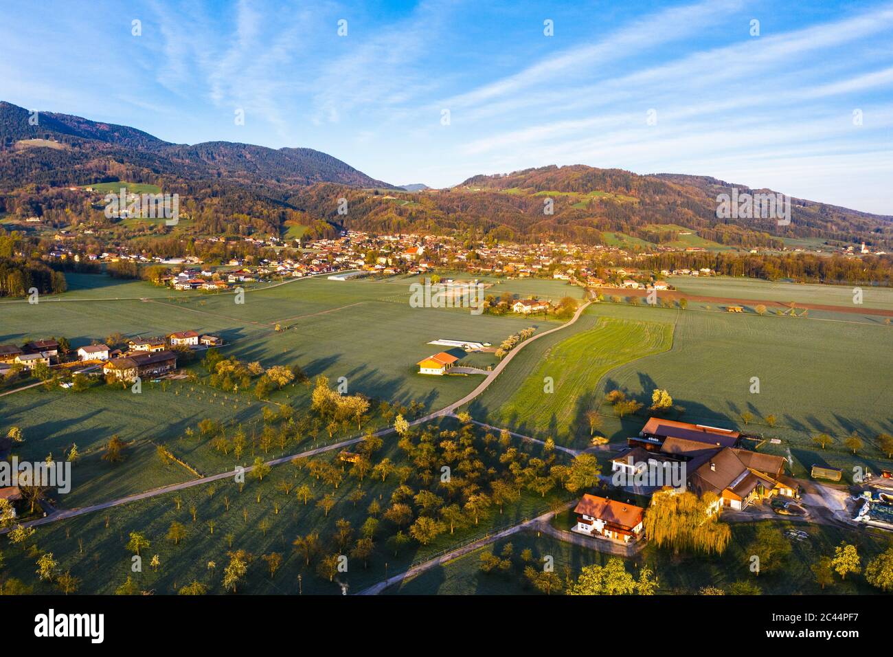 Germany, Bavaria, Bad Feilnbach, Aerial view of countryside town in spring  Stock Photo - Alamy