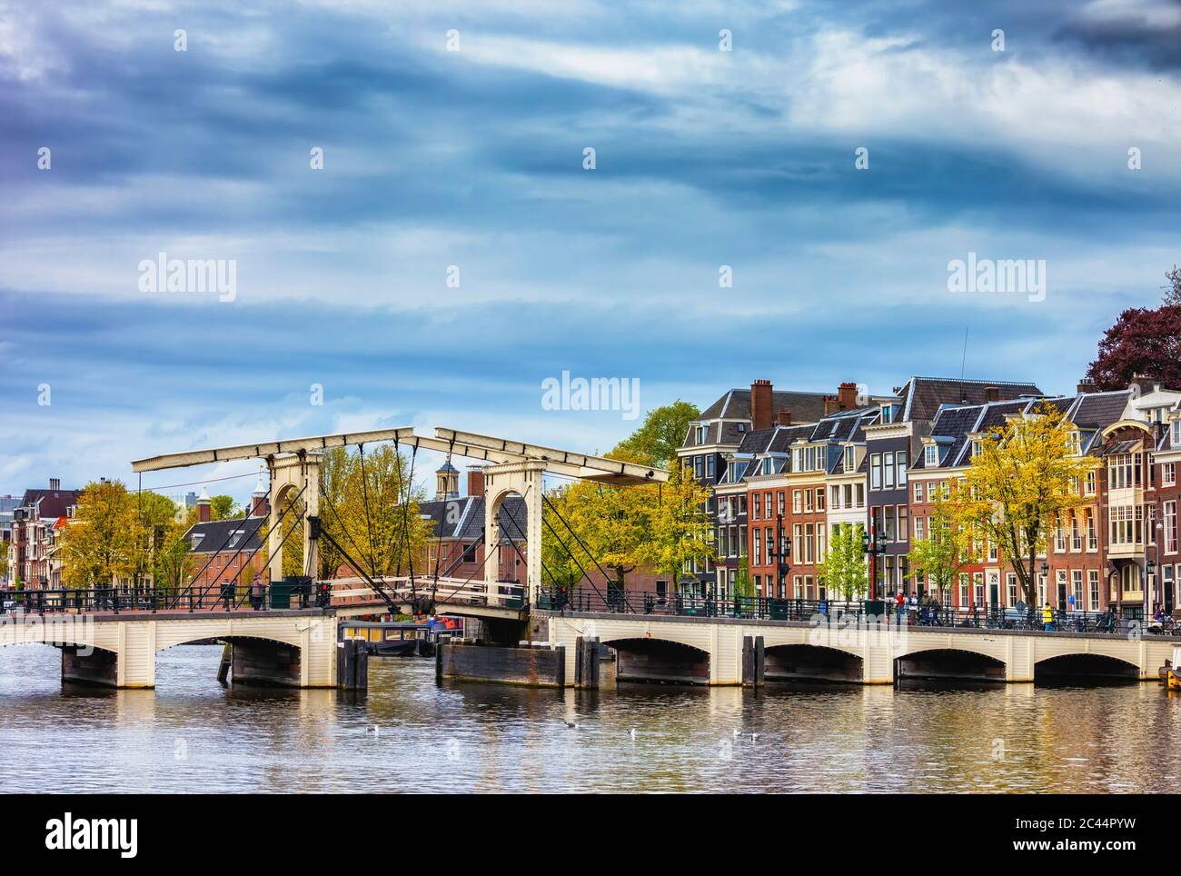 Netherlands, North Holland, Amsterdam, Clouds over Skinny Bridge Stock Photo