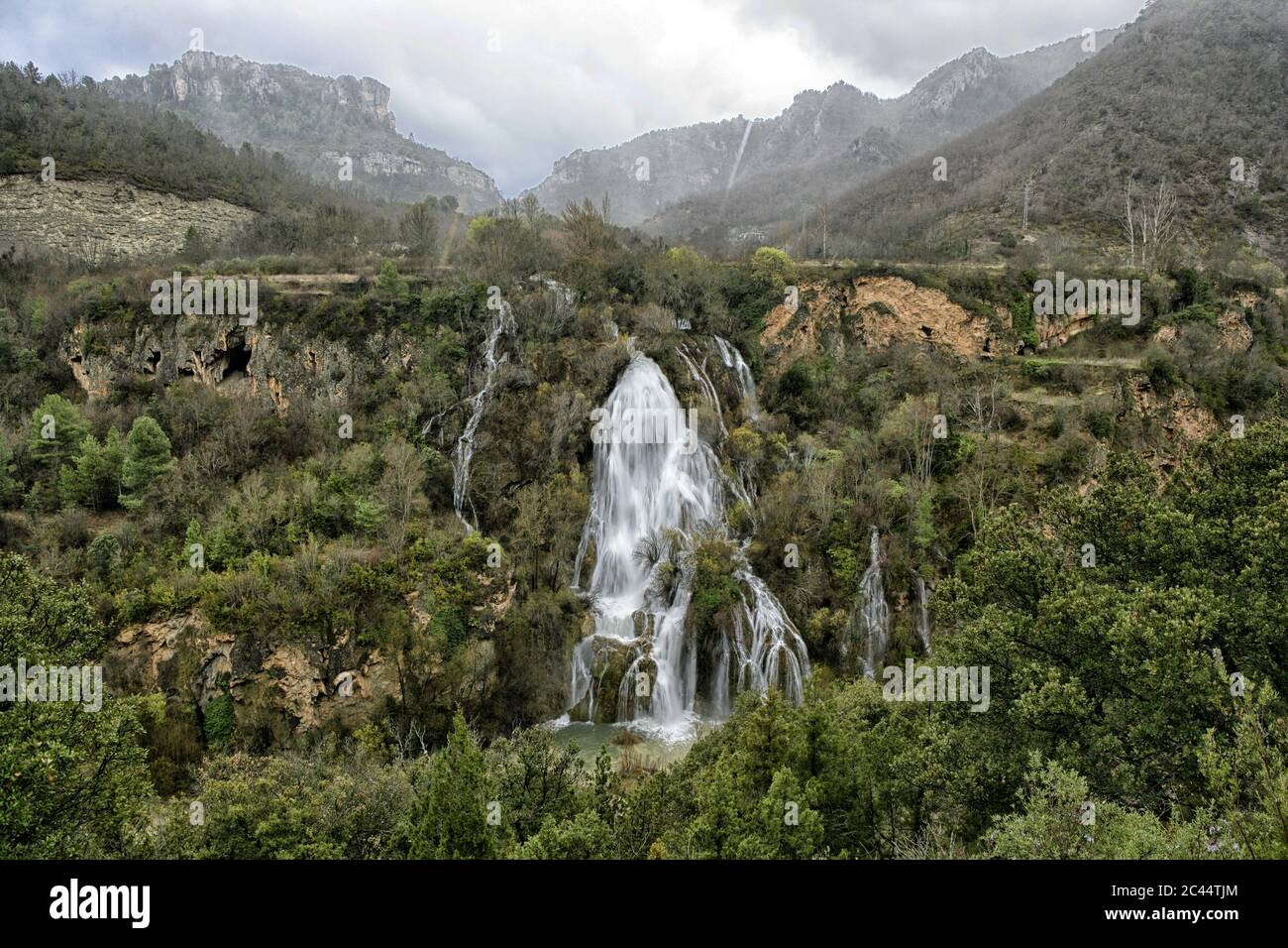 Spain, Province of Guadalajara, Waterfall in Alto Tajo Nature Reserve Stock Photo