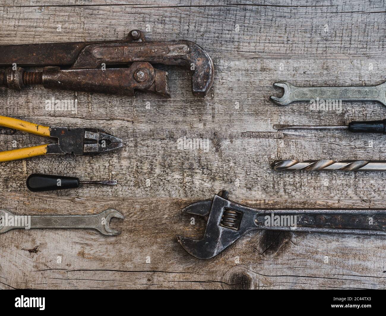 LABOR DAY. Hand tools lying on the table Stock Photo