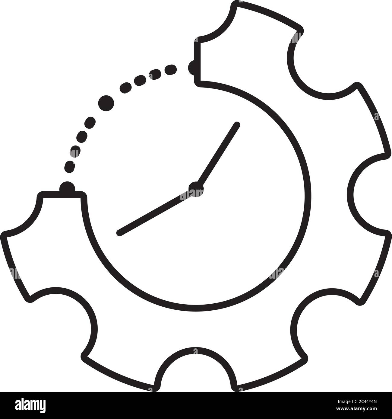 clock with gear wheel icon over white background, line style, vector ...