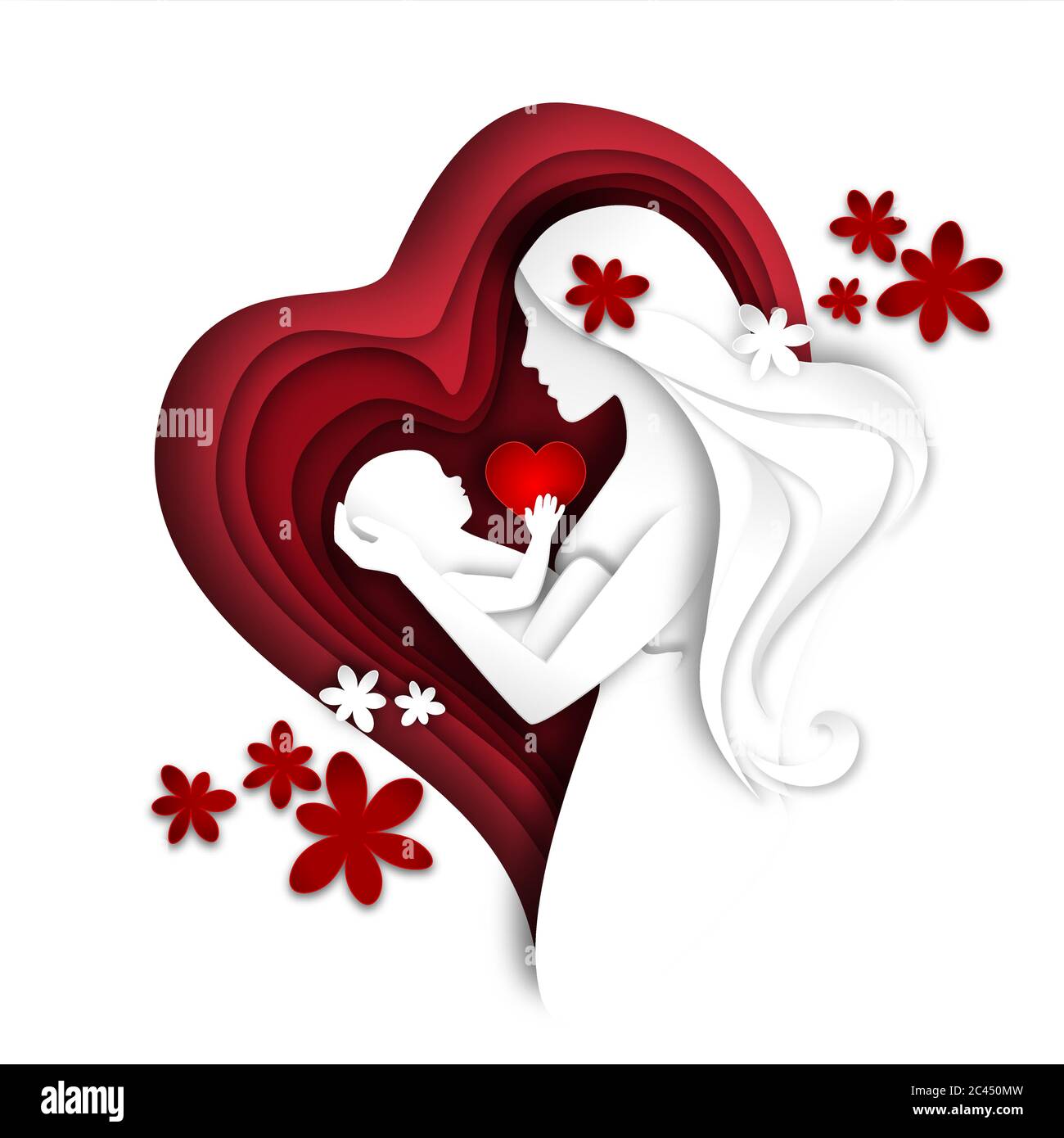Mother and newborn child concept illustration in paper art style