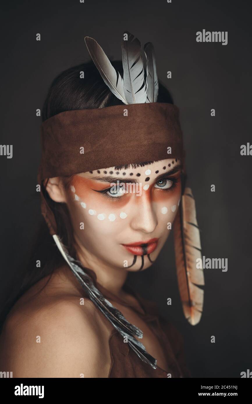 Native american squaw .  Dark studio portrait Stock Photo