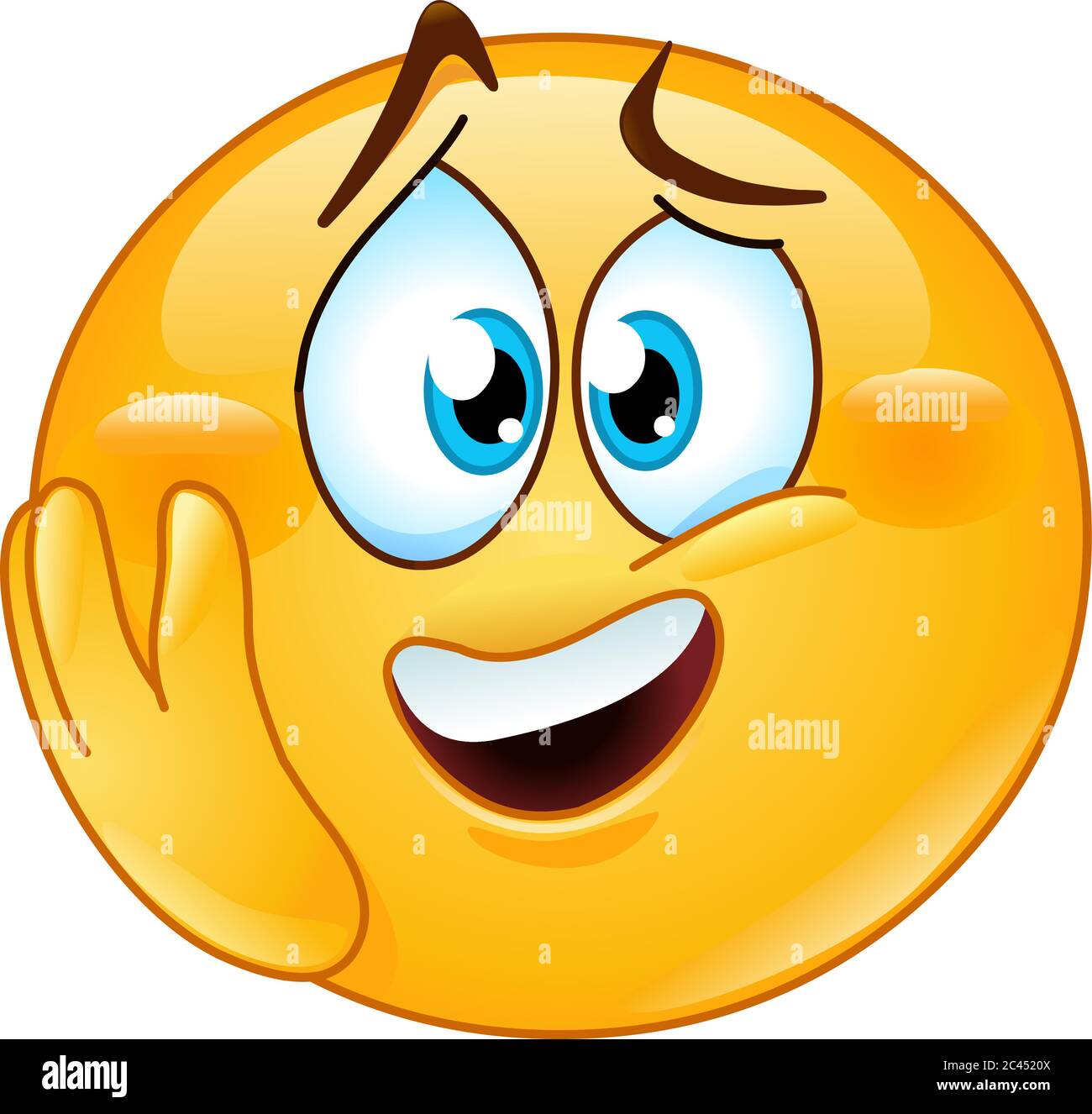 Emotional excited emoji emoticon with hand on cheek Stock Vector