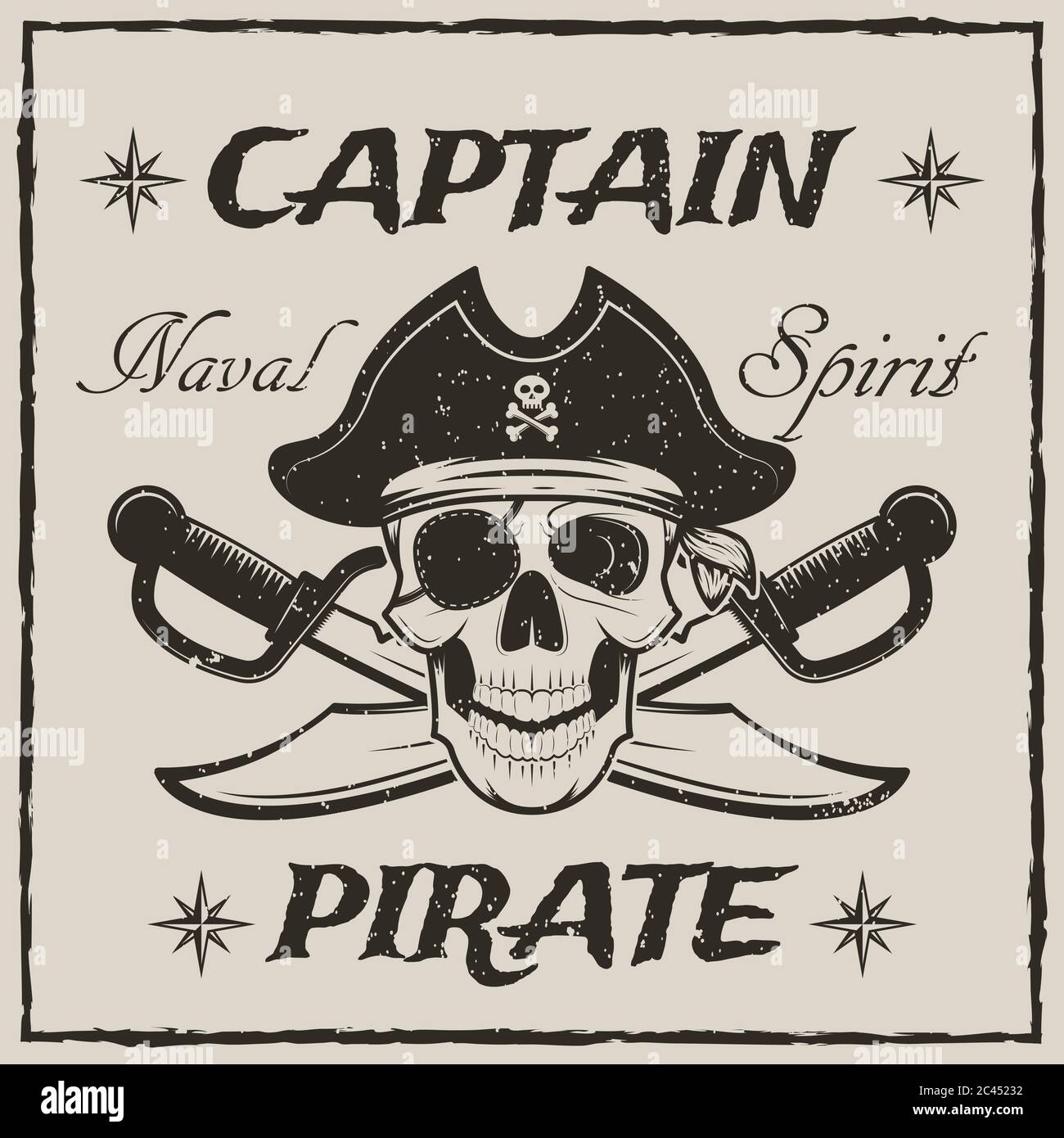 Pirate captain skull and crossed swords vector sketch grunge ...