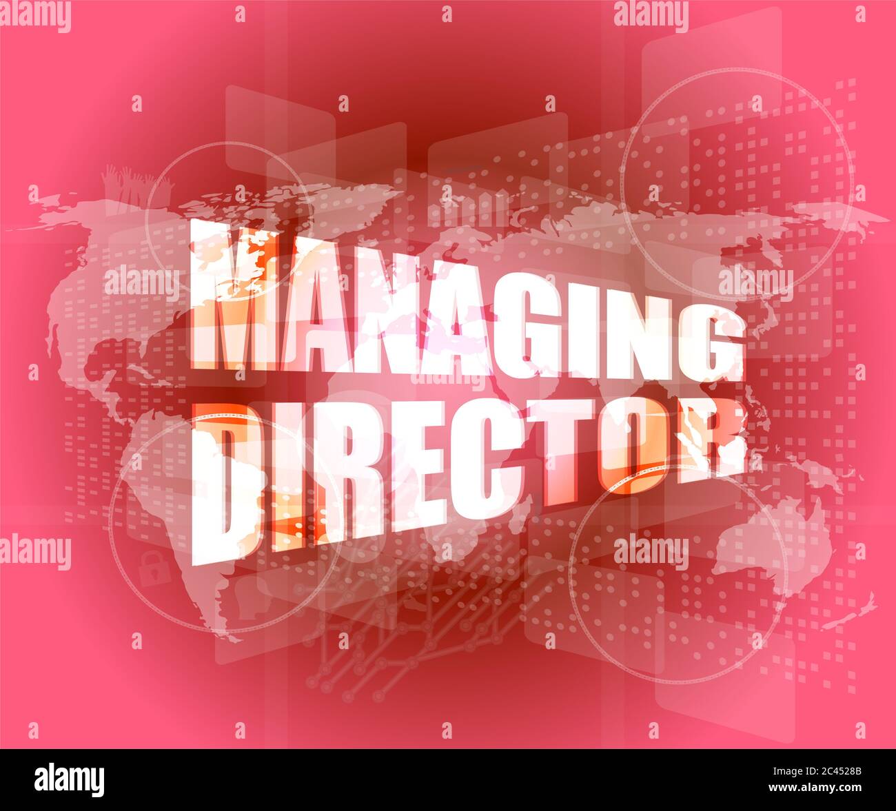 managing directors words on digital screen background with world map