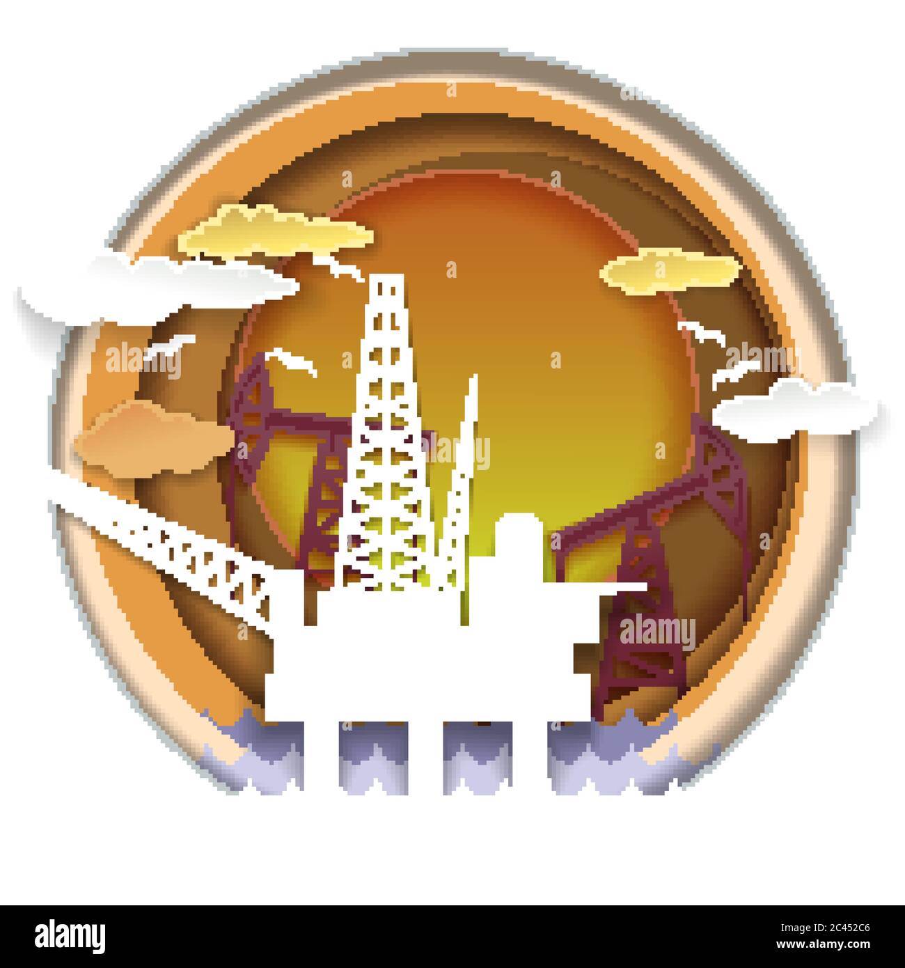 Oil industry concept vector illustration in paper art style Stock Vector