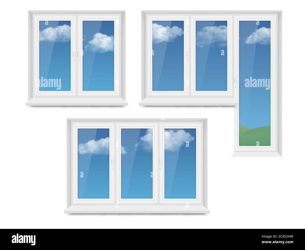 Vector realistic white plastic window icon set Stock Vector