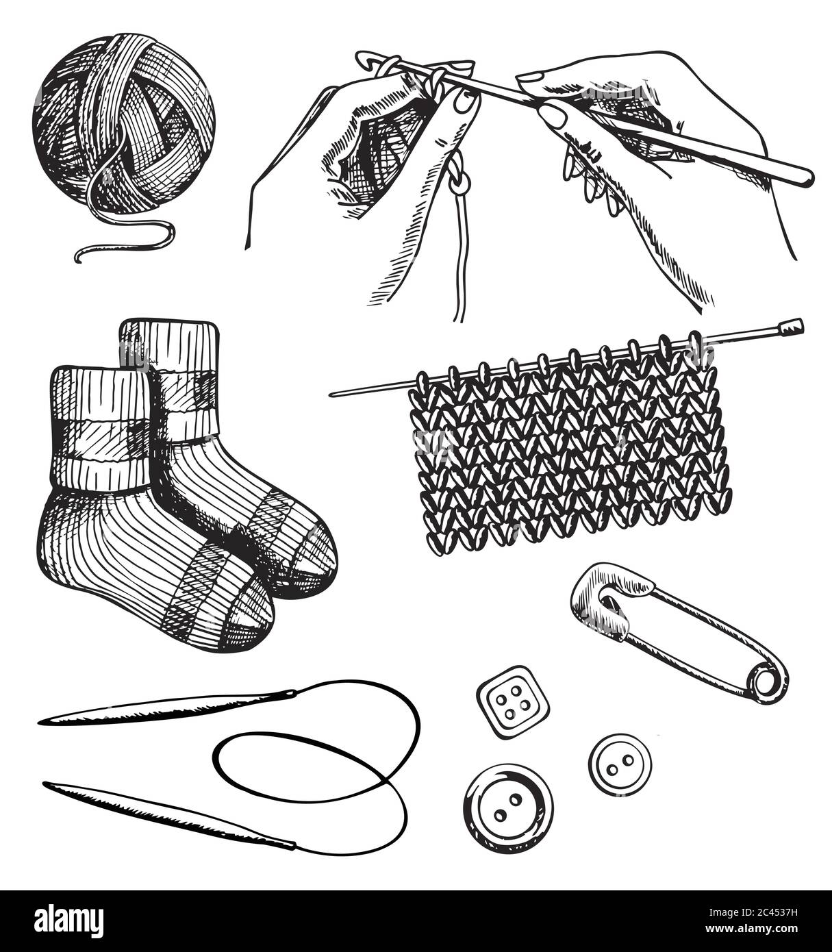 Set tools for knitting or crochet and materials Vector Image
