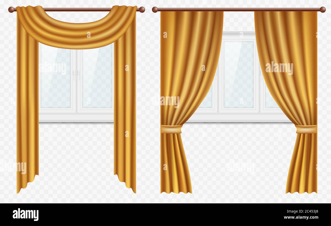 Vector realistic windows with curtains and drapes set Stock Vector