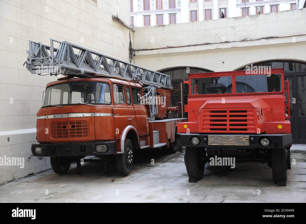 Old fire trucks in the fire department museum, Havana, Cuba Stock Photo