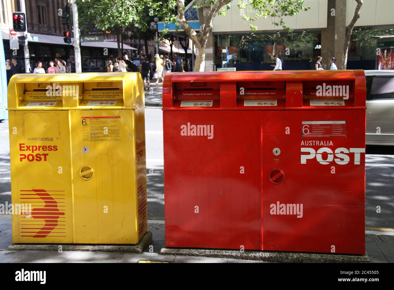 An Australia Post post box outside the QVB post office on Market Street