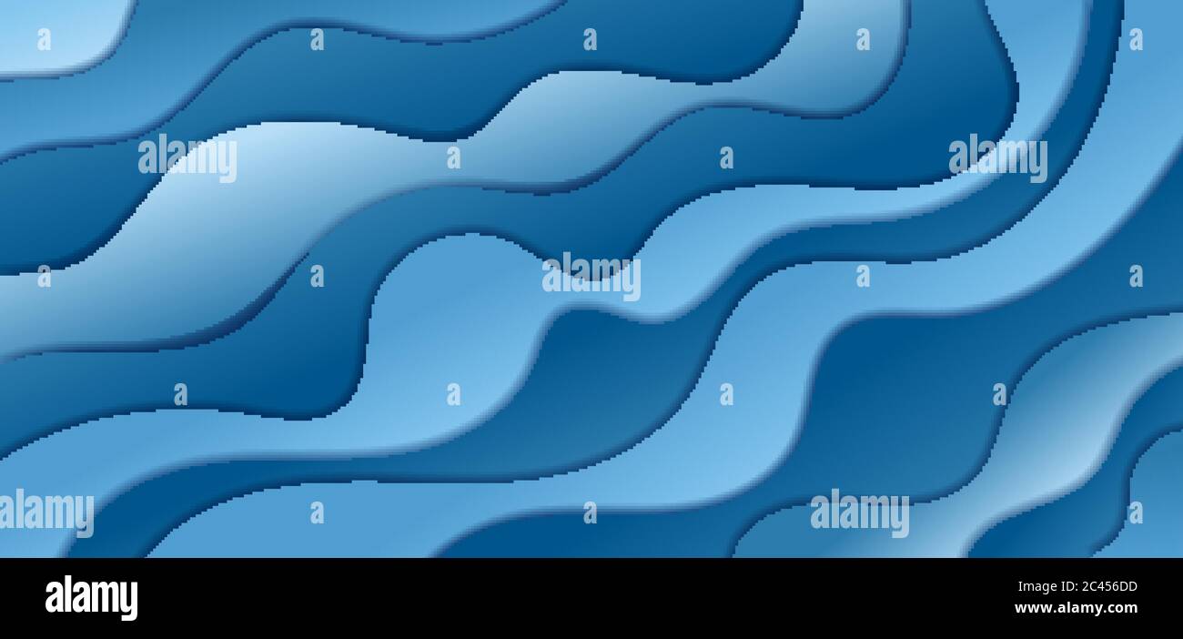 Abstract blue gradient waves shape layer paper cut style. Vector illustration Stock Vector