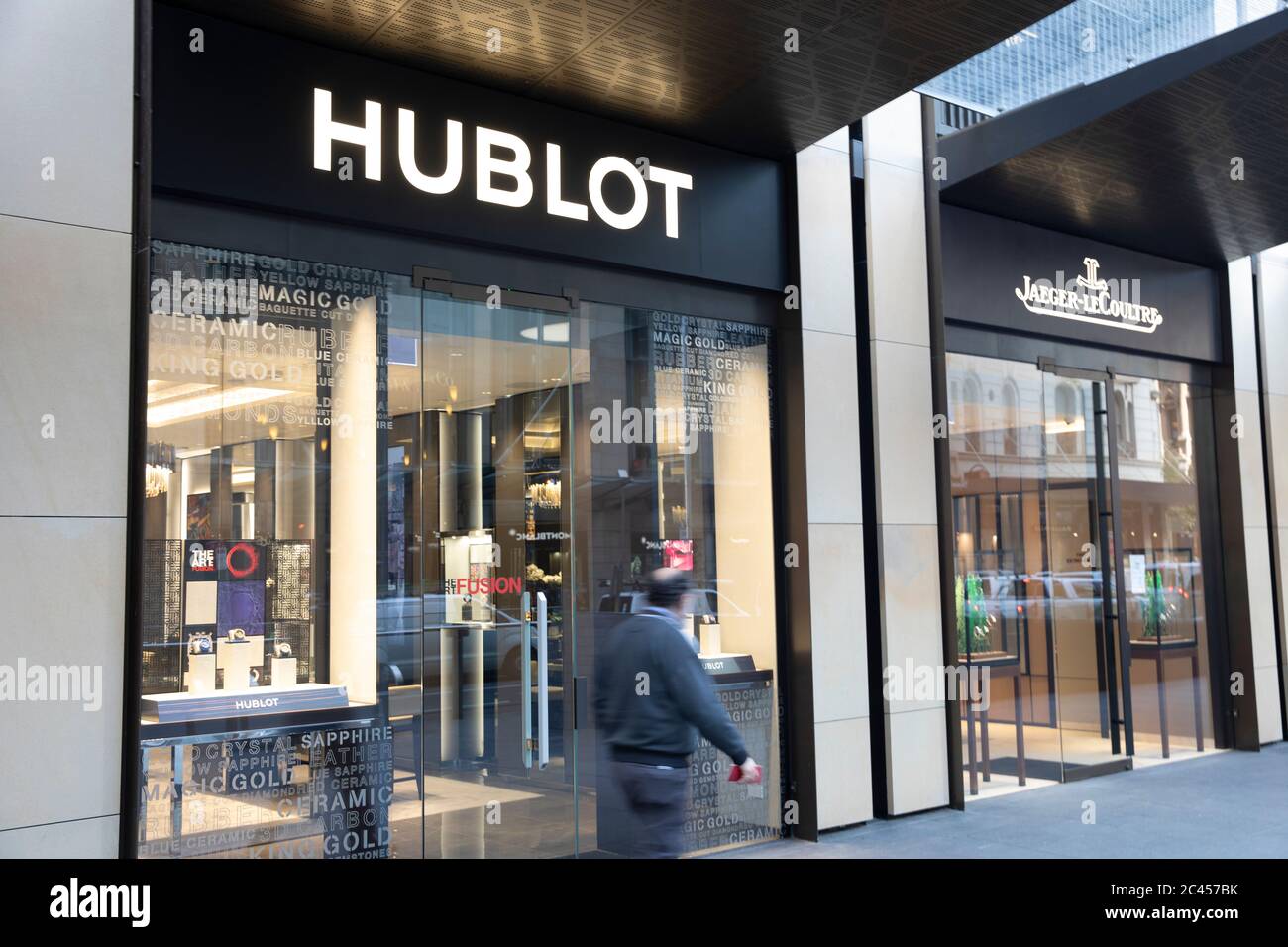 Hublot and Jaeger Lecoultre luxury watch brands and their stores on King  street in Sydney city centre Stock Photo - Alamy