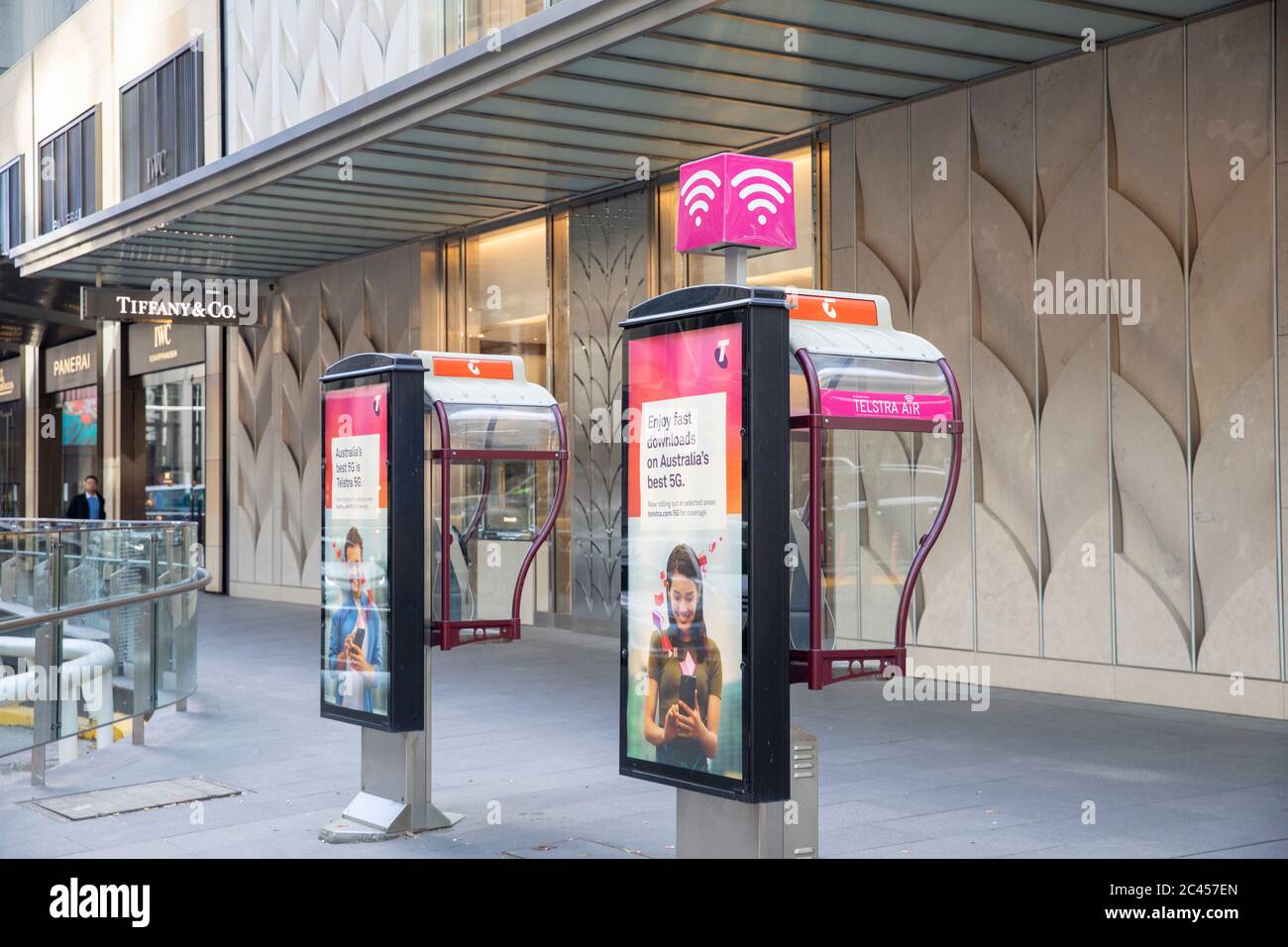 Telstra public payphone in Sydney city centre Australia Stock Photo