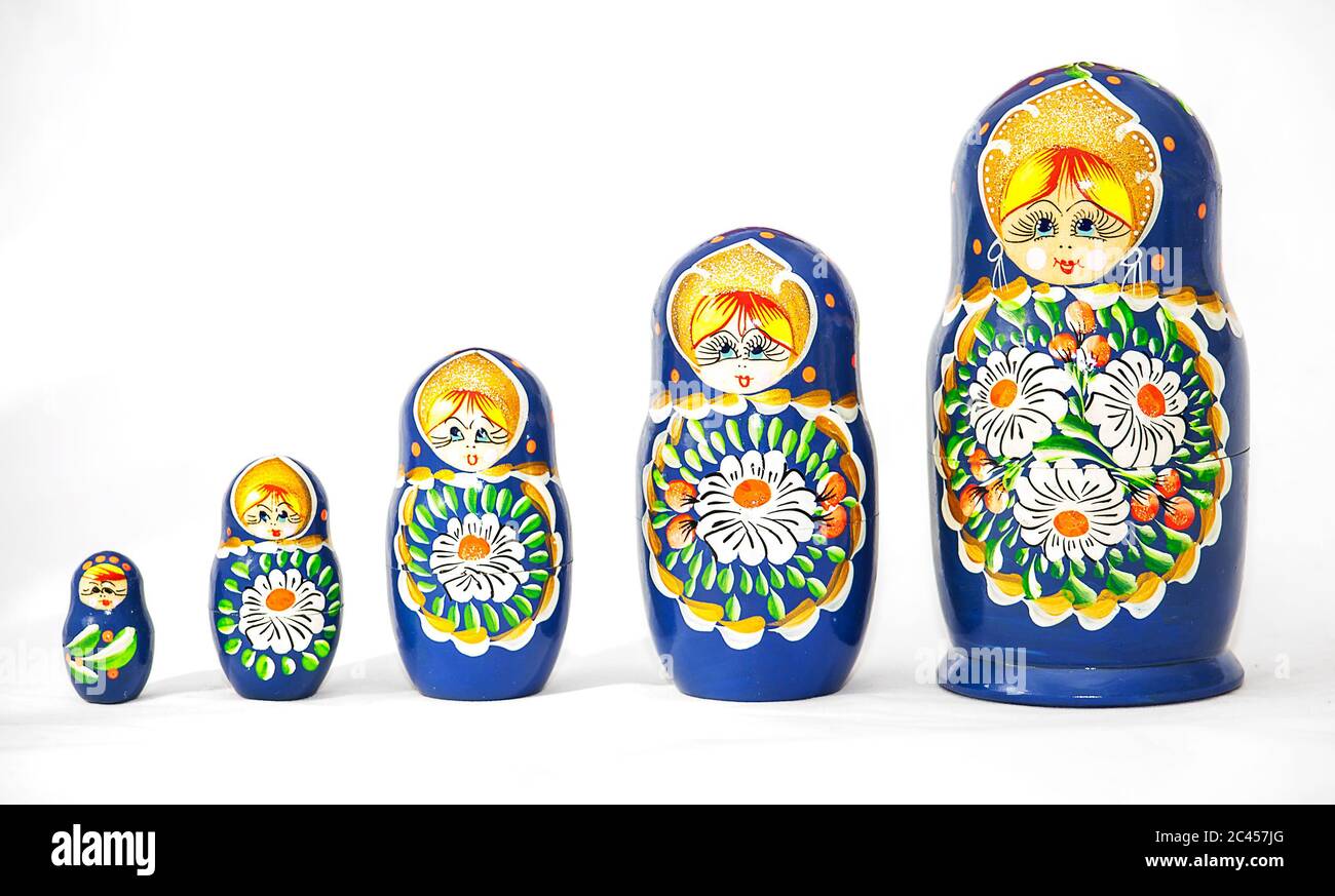 Russian dolls matrioska on a white background. Stock Photo