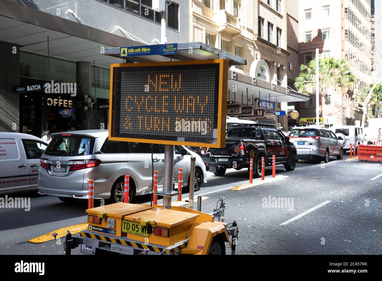 Sydney installs pop up cycleways to minimise pressure on public transport during covid 19 pandemic,Sydney,Australia Stock Photo